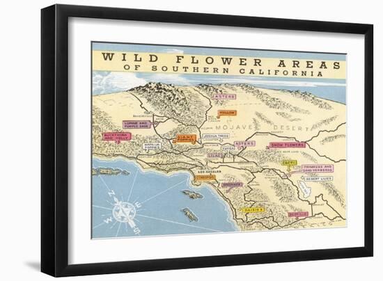 Map of Southern California Wild Flower Areas-null-Framed Art Print