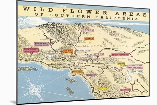 Map of Southern California Wild Flower Areas-null-Mounted Art Print