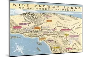 Map of Southern California Wild Flower Areas-null-Mounted Art Print