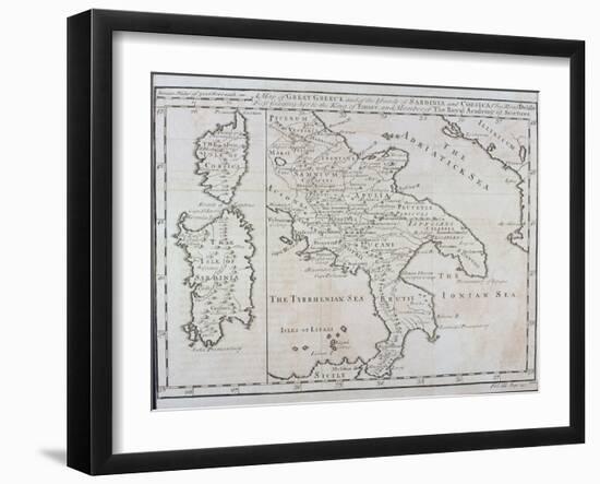 Map of Southern Italy, Corsica, and Sardinia known in Ancient Times as Great Greece or Magnia…-Guillaume Delisle-Framed Giclee Print