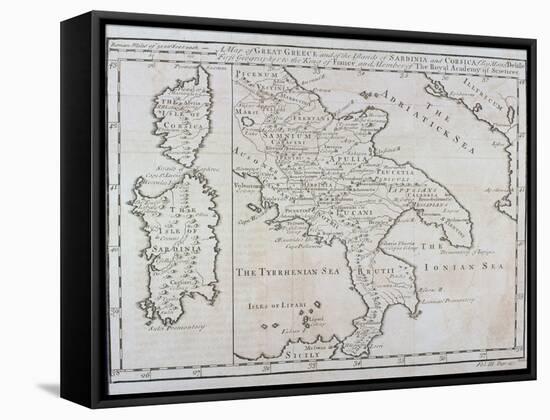 Map of Southern Italy, Corsica, and Sardinia known in Ancient Times as Great Greece or Magnia…-Guillaume Delisle-Framed Stretched Canvas