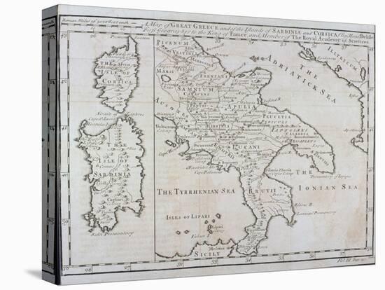 Map of Southern Italy, Corsica, and Sardinia known in Ancient Times as Great Greece or Magnia…-Guillaume Delisle-Stretched Canvas