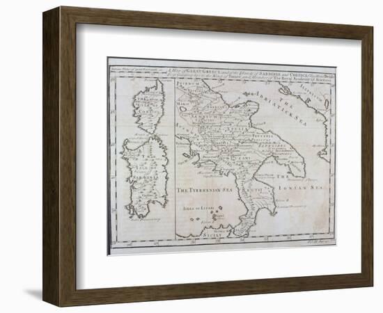 Map of Southern Italy, Corsica, and Sardinia known in Ancient Times as Great Greece or Magnia…-Guillaume Delisle-Framed Giclee Print