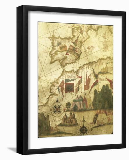 Map of Spain and Morocco Coast, by Diego Homen, from Portolan Chart, 1557-null-Framed Giclee Print