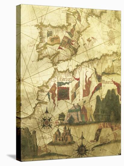 Map of Spain and Morocco Coast, by Diego Homen, from Portolan Chart, 1557-null-Stretched Canvas
