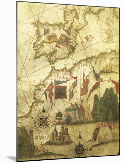 Map of Spain and Morocco Coast, by Diego Homen, from Portolan Chart, 1557-null-Mounted Giclee Print