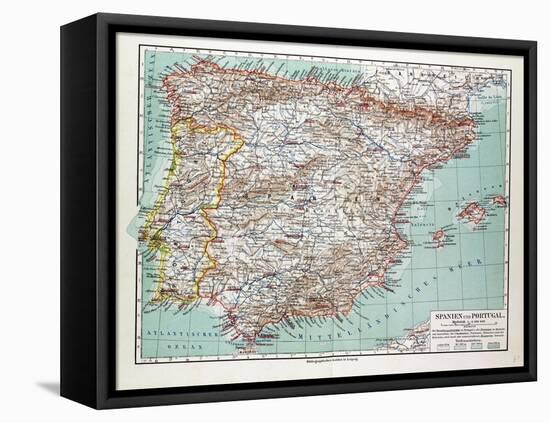 Map of Spain and Portugal 1899-null-Framed Stretched Canvas