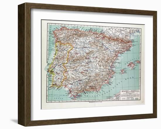 Map of Spain and Portugal 1899-null-Framed Giclee Print