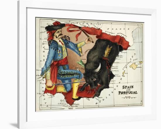 Map Of Spain and Portugal Represented As a Matador and Bull-Lilian Lancaster-Framed Giclee Print