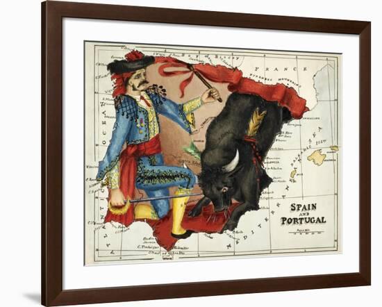 Map Of Spain and Portugal Represented As a Matador and Bull-Lilian Lancaster-Framed Giclee Print