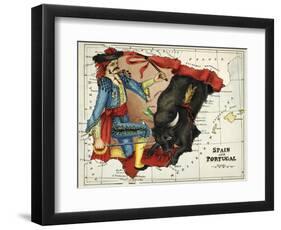 Map Of Spain and Portugal Represented As a Matador and Bull-Lilian Lancaster-Framed Giclee Print