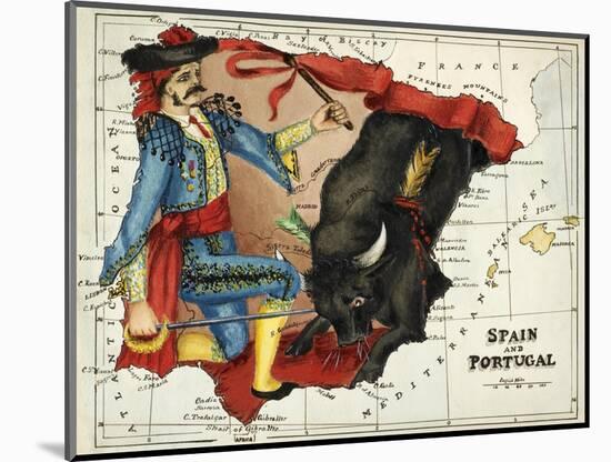 Map Of Spain and Portugal Represented As a Matador and Bull-Lilian Lancaster-Mounted Giclee Print