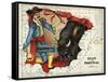 Map Of Spain and Portugal Represented As a Matador and Bull-Lilian Lancaster-Framed Stretched Canvas