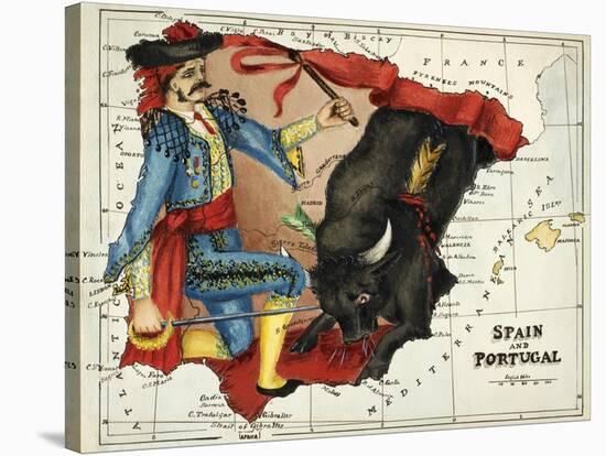 Map Of Spain and Portugal Represented As a Matador and Bull-Lilian Lancaster-Stretched Canvas
