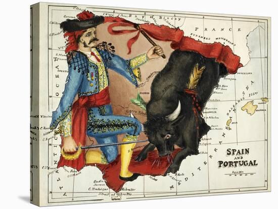 Map Of Spain and Portugal Represented As a Matador and Bull-Lilian Lancaster-Stretched Canvas