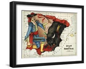 Map Of Spain and Portugal Represented As a Matador and Bull-Lilian Lancaster-Framed Giclee Print