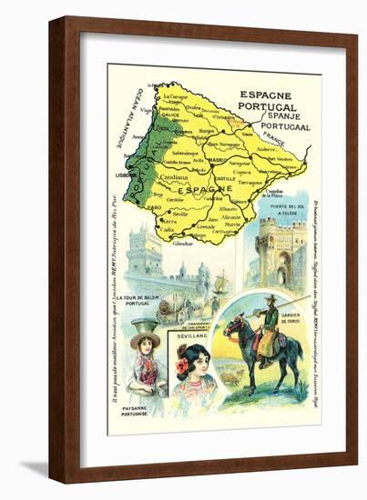 Map of Spain and Portugal-null-Framed Art Print