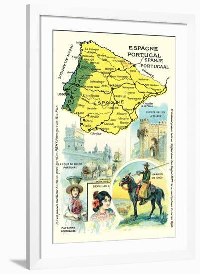 Map of Spain and Portugal-null-Framed Art Print
