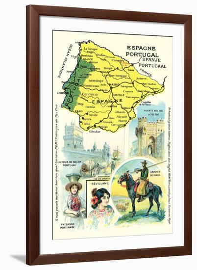 Map of Spain and Portugal-null-Framed Art Print