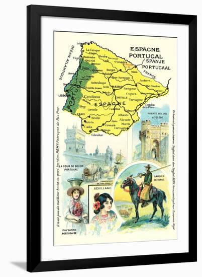 Map of Spain and Portugal-null-Framed Art Print