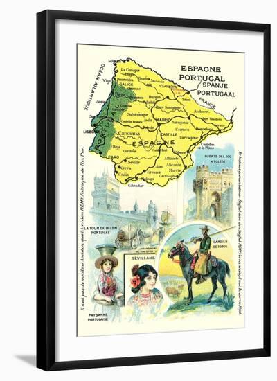 Map of Spain and Portugal-null-Framed Art Print