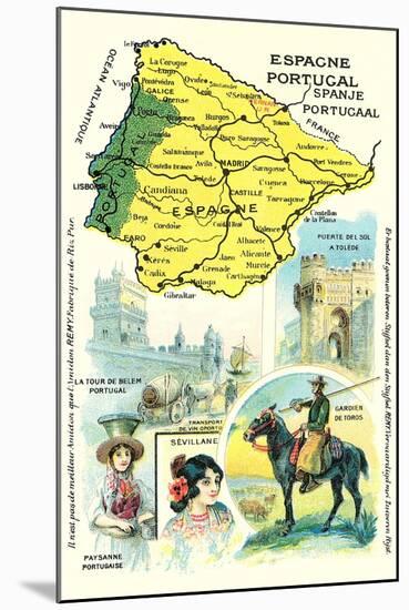 Map of Spain and Portugal-null-Mounted Art Print