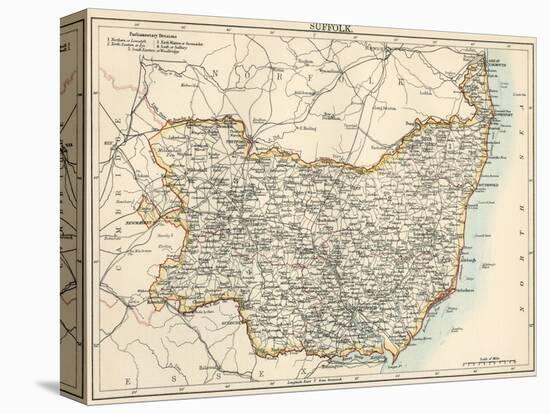Map of Suffolk, England, 1870s-null-Stretched Canvas