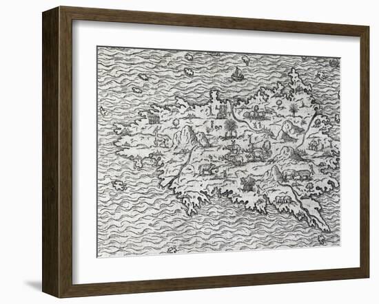 Map of Sumatra, Engraving-Andre Thevet-Framed Giclee Print