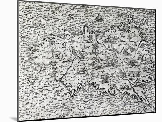 Map of Sumatra, Engraving-Andre Thevet-Mounted Giclee Print