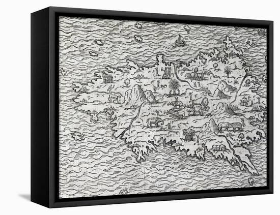 Map of Sumatra, Engraving-Andre Thevet-Framed Stretched Canvas