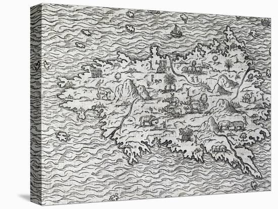 Map of Sumatra, Engraving-Andre Thevet-Stretched Canvas