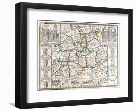 Map of Surrey, Described and Divided into Hundreds (Engraving)-English-Framed Premium Giclee Print