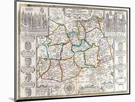 Map of Surrey, Described and Divided into Hundreds (Engraving)-English-Mounted Premium Giclee Print