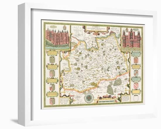 Map of Surrey, engraved by Jodocus Hondius-John Speed-Framed Giclee Print