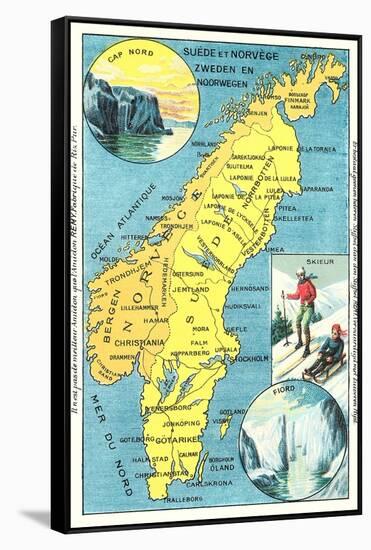 Map of Sweden and Norway-null-Framed Stretched Canvas