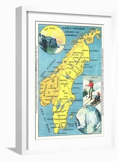 Map of Sweden and Norway-null-Framed Art Print