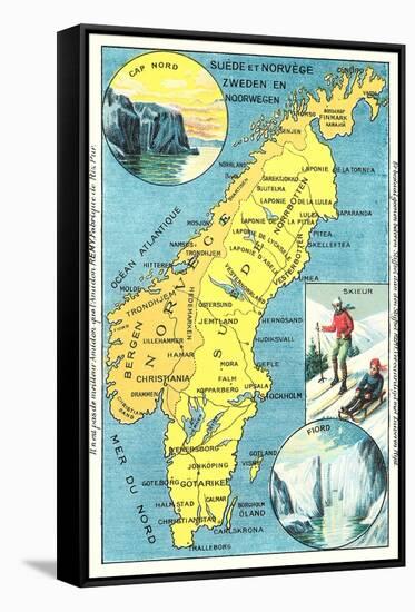 Map of Sweden and Norway-null-Framed Stretched Canvas