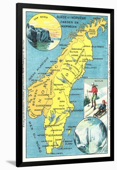 Map of Sweden and Norway-null-Framed Art Print