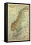 Map of Sweden Denmark and Norway-null-Framed Stretched Canvas