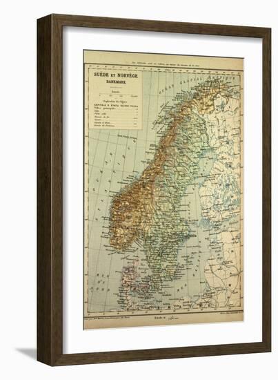 Map of Sweden Denmark and Norway-null-Framed Giclee Print