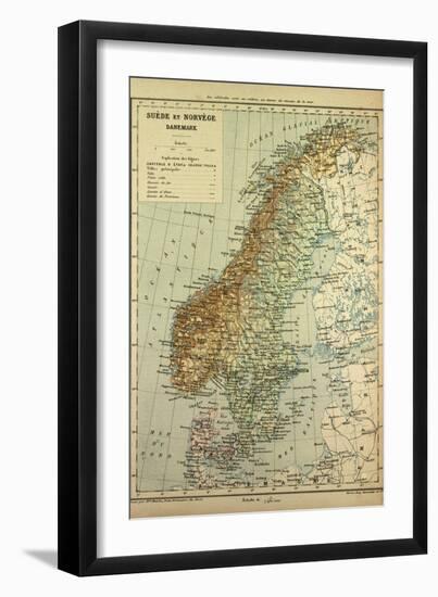 Map of Sweden Denmark and Norway-null-Framed Giclee Print