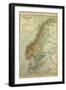 Map of Sweden Denmark and Norway-null-Framed Giclee Print