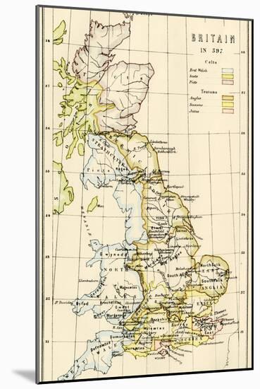 Map of Territory Controlled by Celts, Picts, Anglos, Saxons, and Other Tribes in Britain in 597 Ad-null-Mounted Giclee Print
