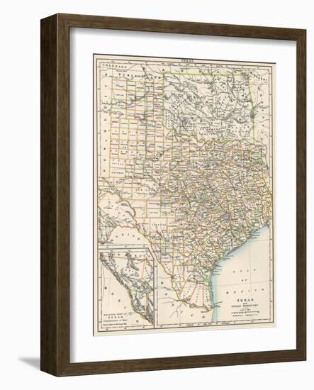 Map of Texas and Indian Territory (Now Oklahoma), 1870s-null-Framed Giclee Print
