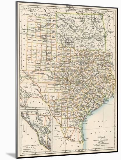 Map of Texas and Indian Territory (Now Oklahoma), 1870s-null-Mounted Giclee Print