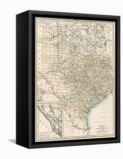 Map of Texas and Indian Territory (Now Oklahoma), 1870s-null-Framed Stretched Canvas