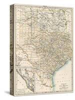 Map of Texas and Indian Territory (Now Oklahoma), 1870s-null-Stretched Canvas