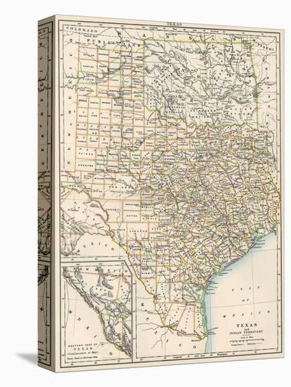 Map of Texas and Indian Territory (Now Oklahoma), 1870s-null-Stretched Canvas