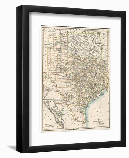 Map of Texas and Indian Territory (Now Oklahoma), 1870s-null-Framed Premium Giclee Print