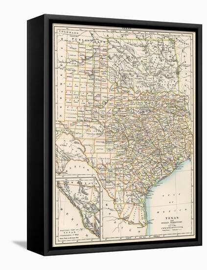 Map of Texas and Indian Territory (Now Oklahoma), 1870s-null-Framed Stretched Canvas